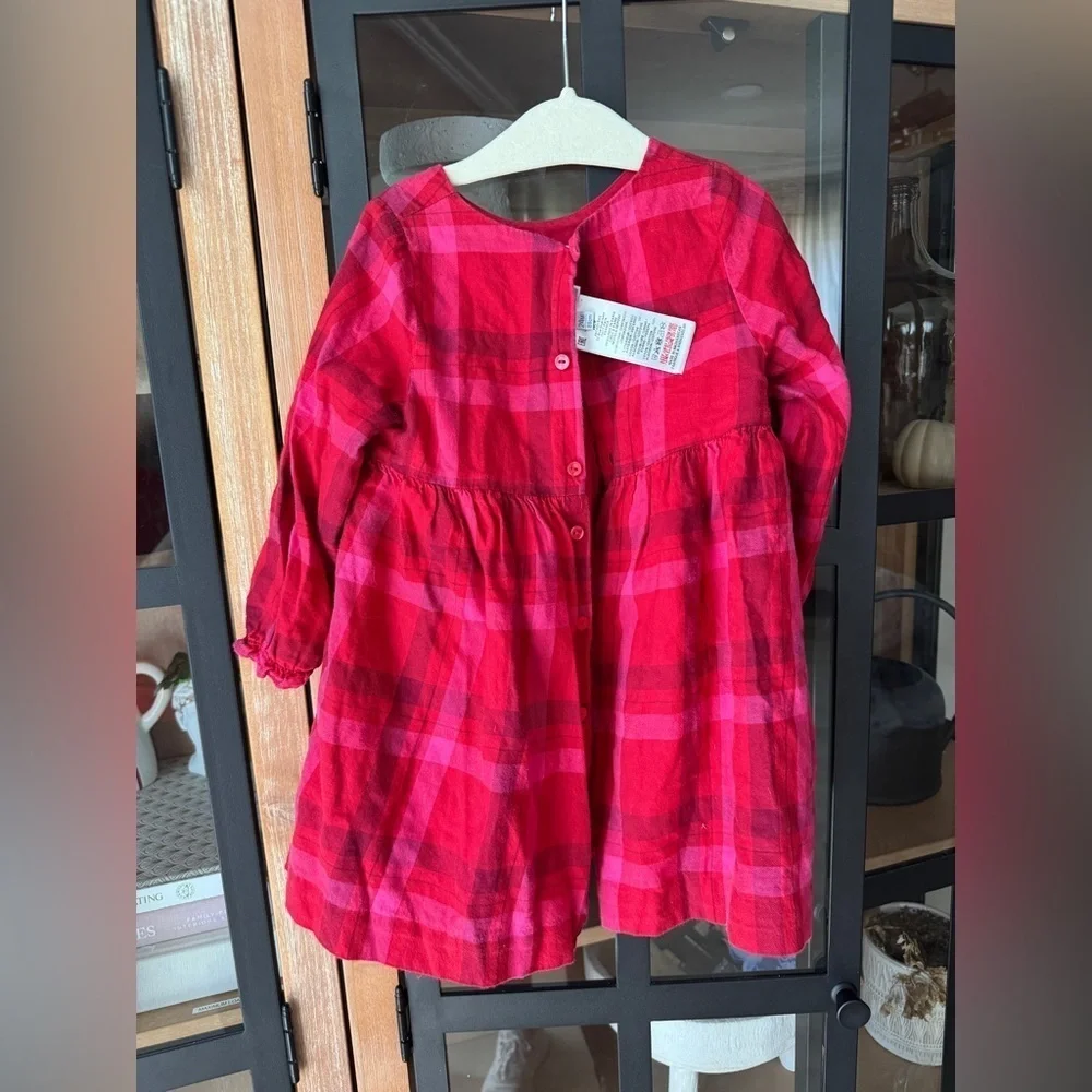 Jacadi plaid dress long sleeve baby toddler girl flannel holidays cotton ruffle